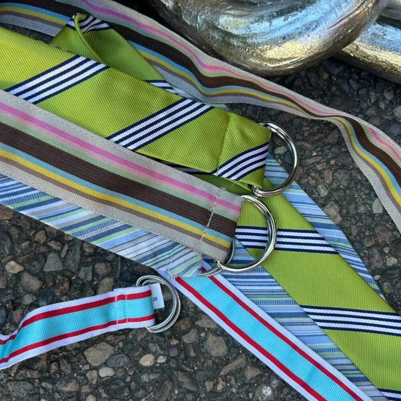 Vintage Ribbon Fabric 100% Silk Necktie Fashion Belts D Rings Group of 4 - Picture 4 of 6
